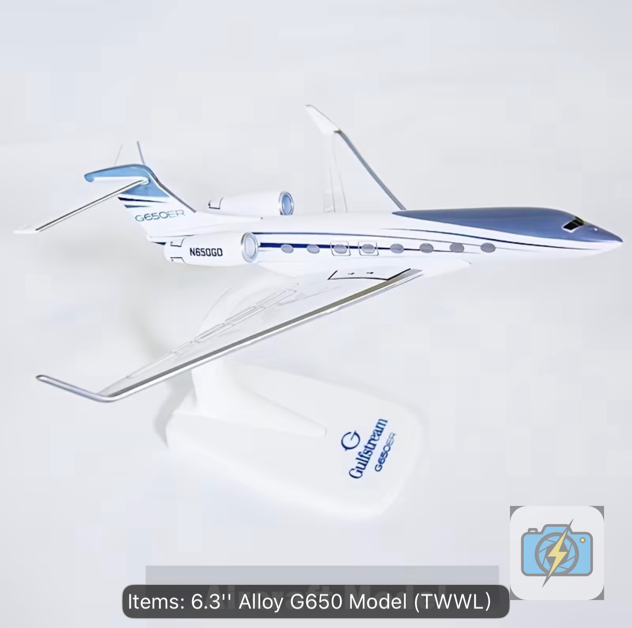 TWWL, Gulfstream G650ER, 6.3'' Alloy Die-Cast Model, N650GO, Desktop Display