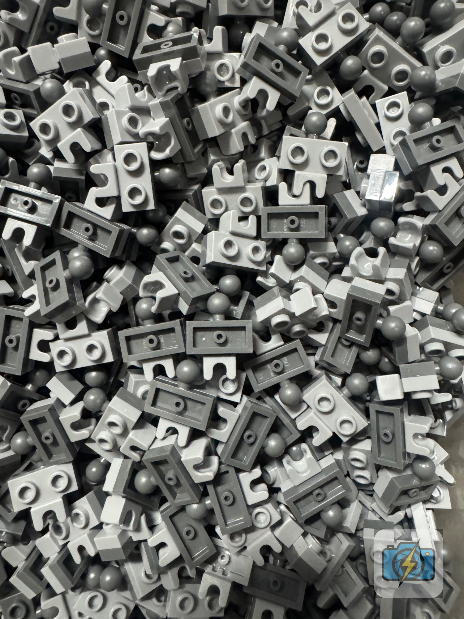 LEGO Bulk Lot - Light & Dark Bluish Gray Connector Parts (1x2 Clip Plates, Technic Ball Joints)
