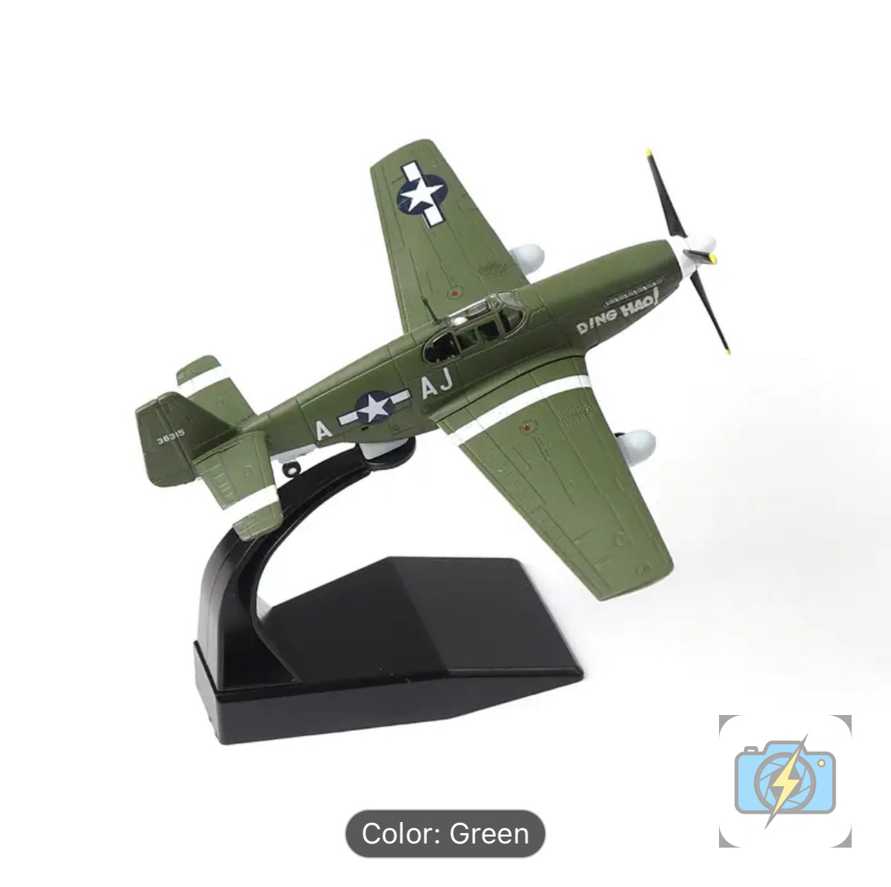 Generic/House Brand, WWII Aviation, P-51B Mustang 'Ding Hao!' (AJ/A, Serial 36915), 1:72 Scale Die-Cast Model, Olive Drab