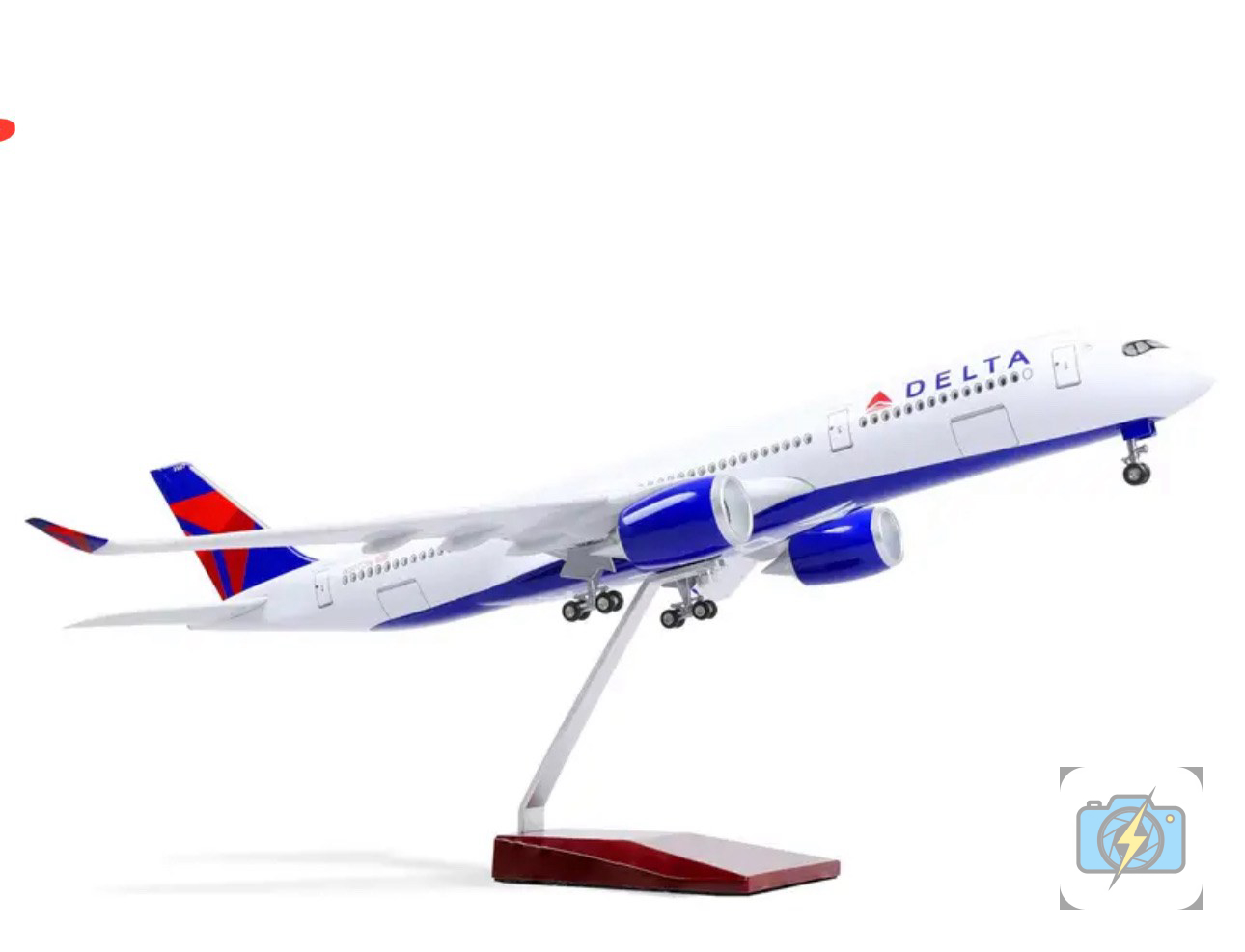 Unbranded (LH Model), Delta Air Lines Airbus A350 Large Scale Resin Display Model, 1:142 Scale, with LED Lights and Wood Stand