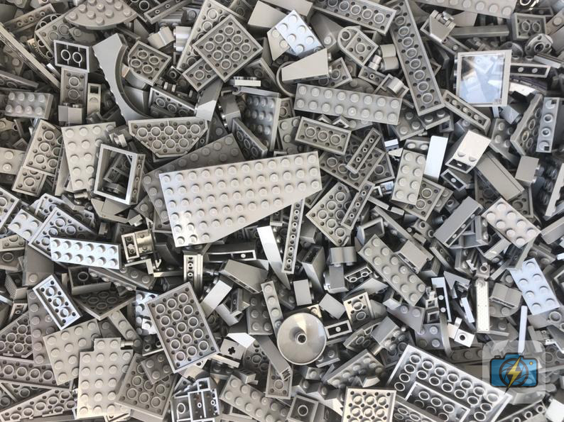 LEGO Bulk Mixed Lot - Gray & Light Bluish Gray Bricks and Pieces